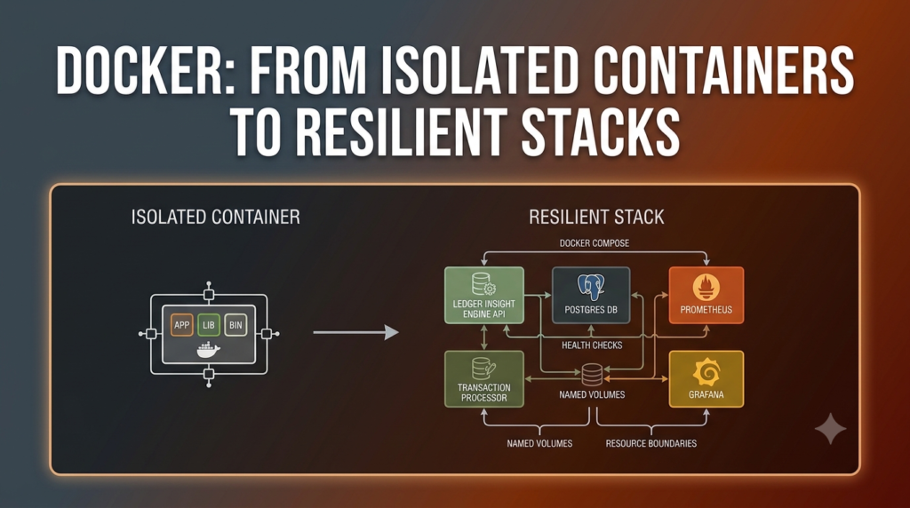Educational content image for Docker: From Isolated Containers to Resilient Stacks